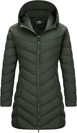 Outdoor Ventures Women's Long Hooded Lightweight Puffer Coat Winter Jacket