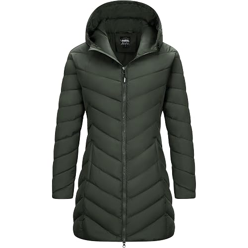 Outdoor Ventures Women's Long Hooded Lightweight Puffer Coat Winter Jacket