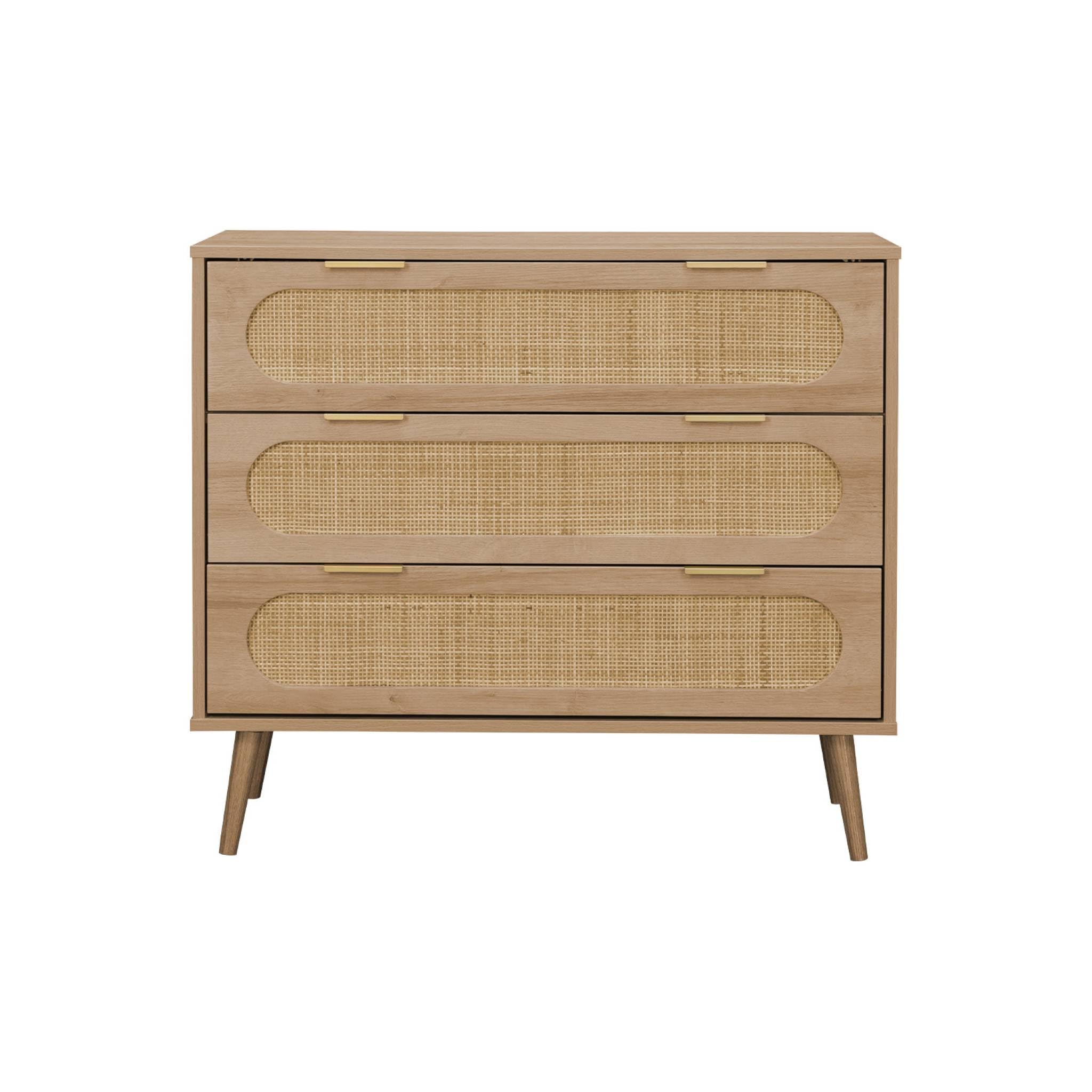 Alice's Home - Commode. Eva. décor Bois et cannage Arrondi. 3 tiroirs L 90 x l 39 x H 79cm