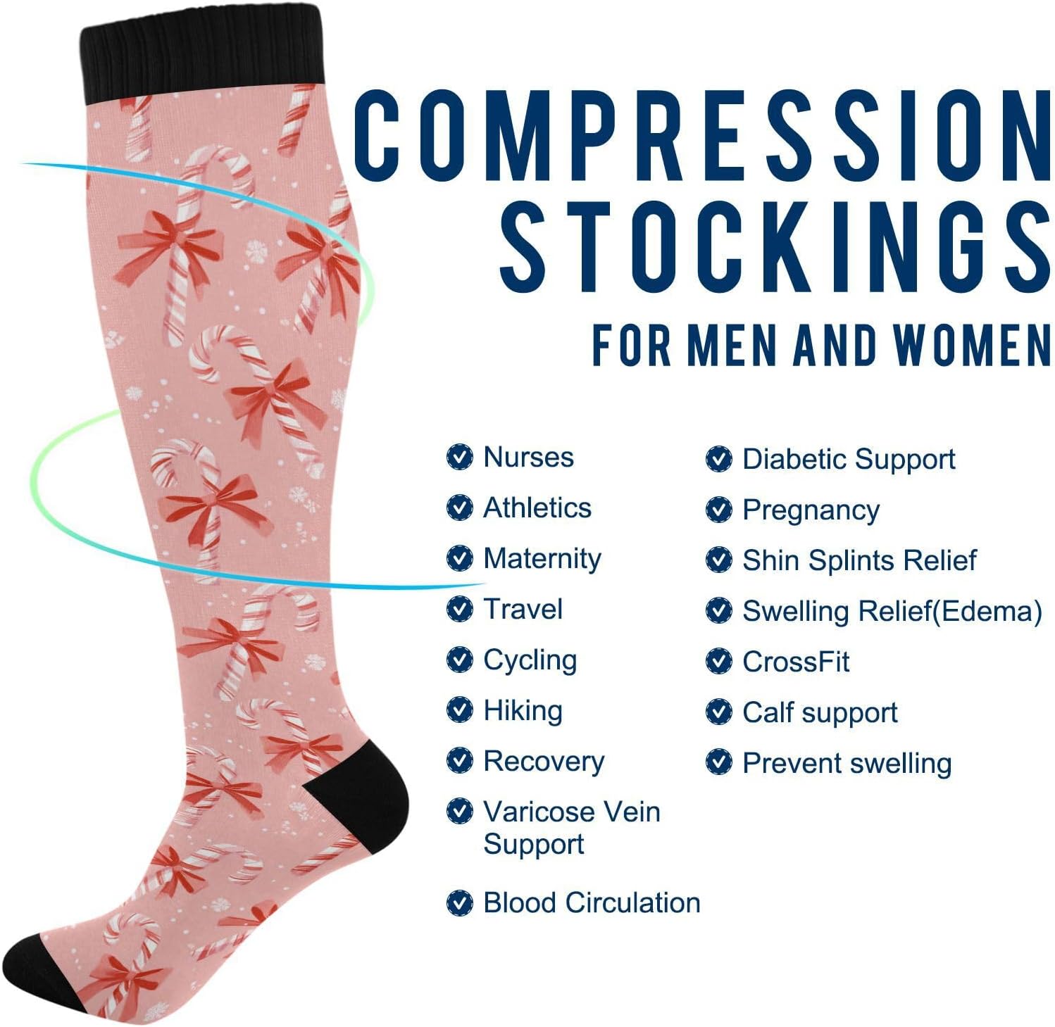 Christmas Compression Socks for Women Men, Circulation Long Knee High Socks Casual Stocking Athletic Tube Sport Sock - Image 5