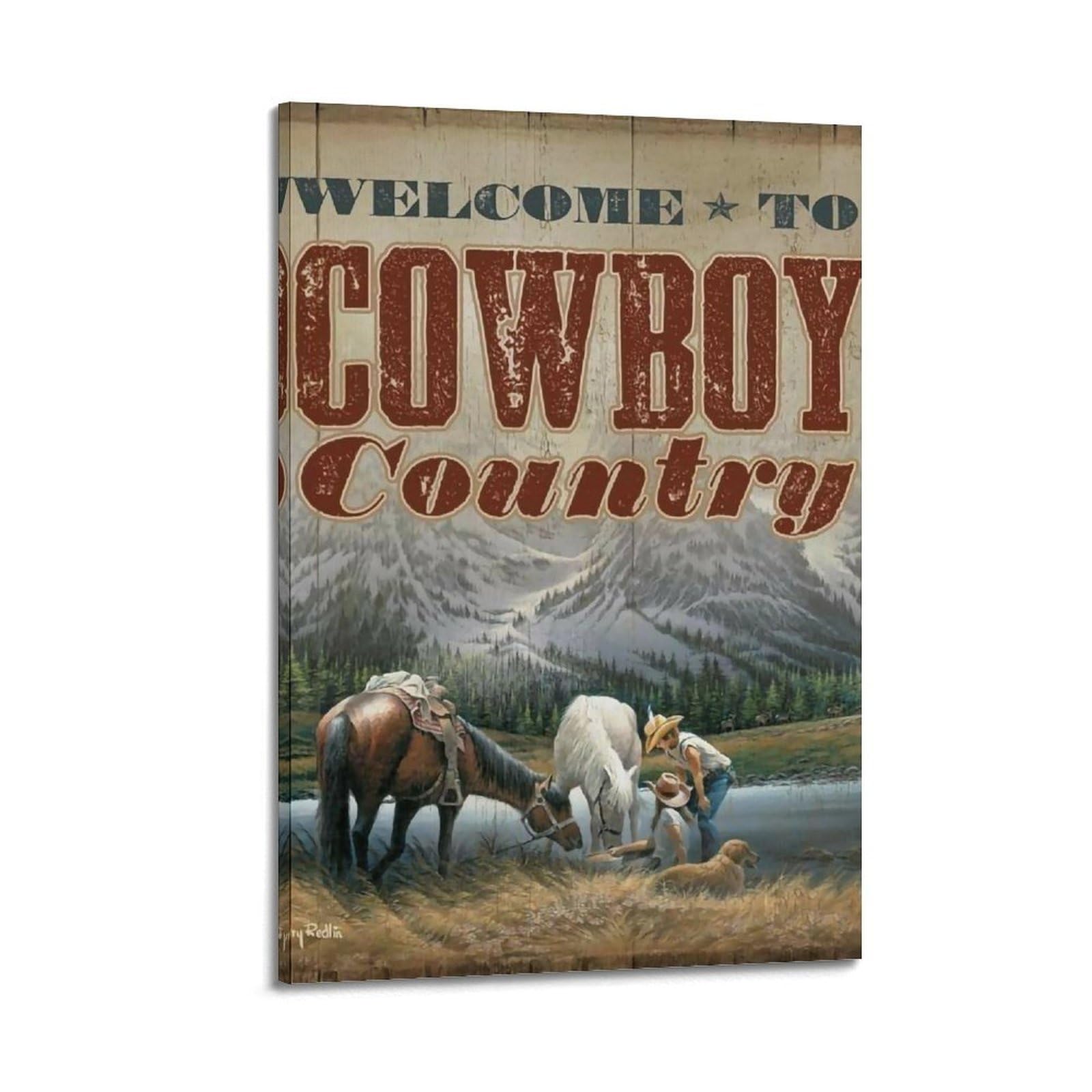 Affiche cowboy vintage pour salon | Cadre déco rétro chic 50x75