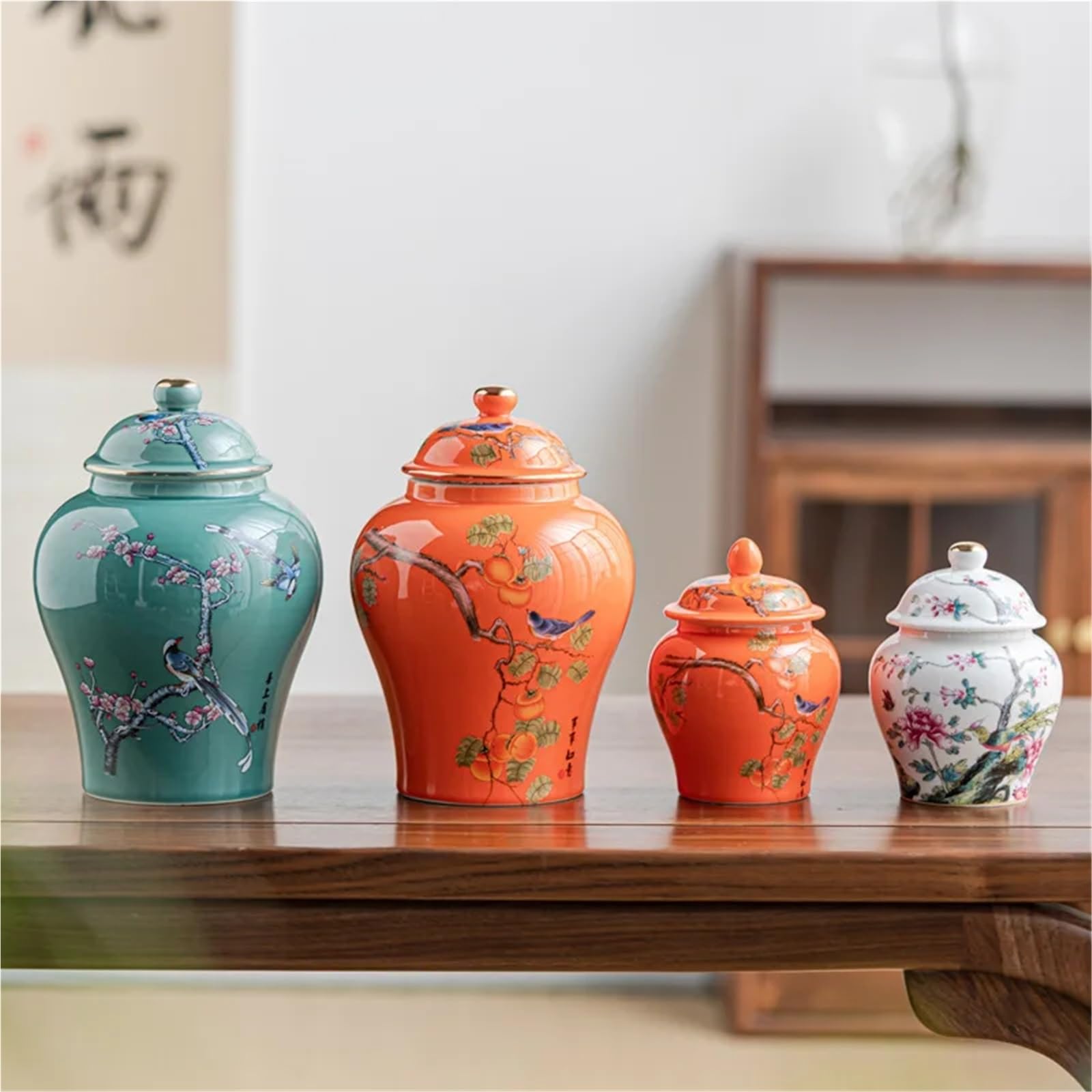 Tarro de Té de Cerámica Almacenamiento sellado del ornamento de la sobremesa tarro té cerámica bobina floral planta(D)