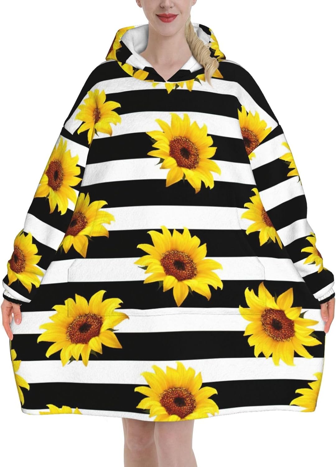 Sunflowersprint Oversized Hoodie Blanket, Super Soft Warm Comfortable Hoodie, Wearable Blanket Adult