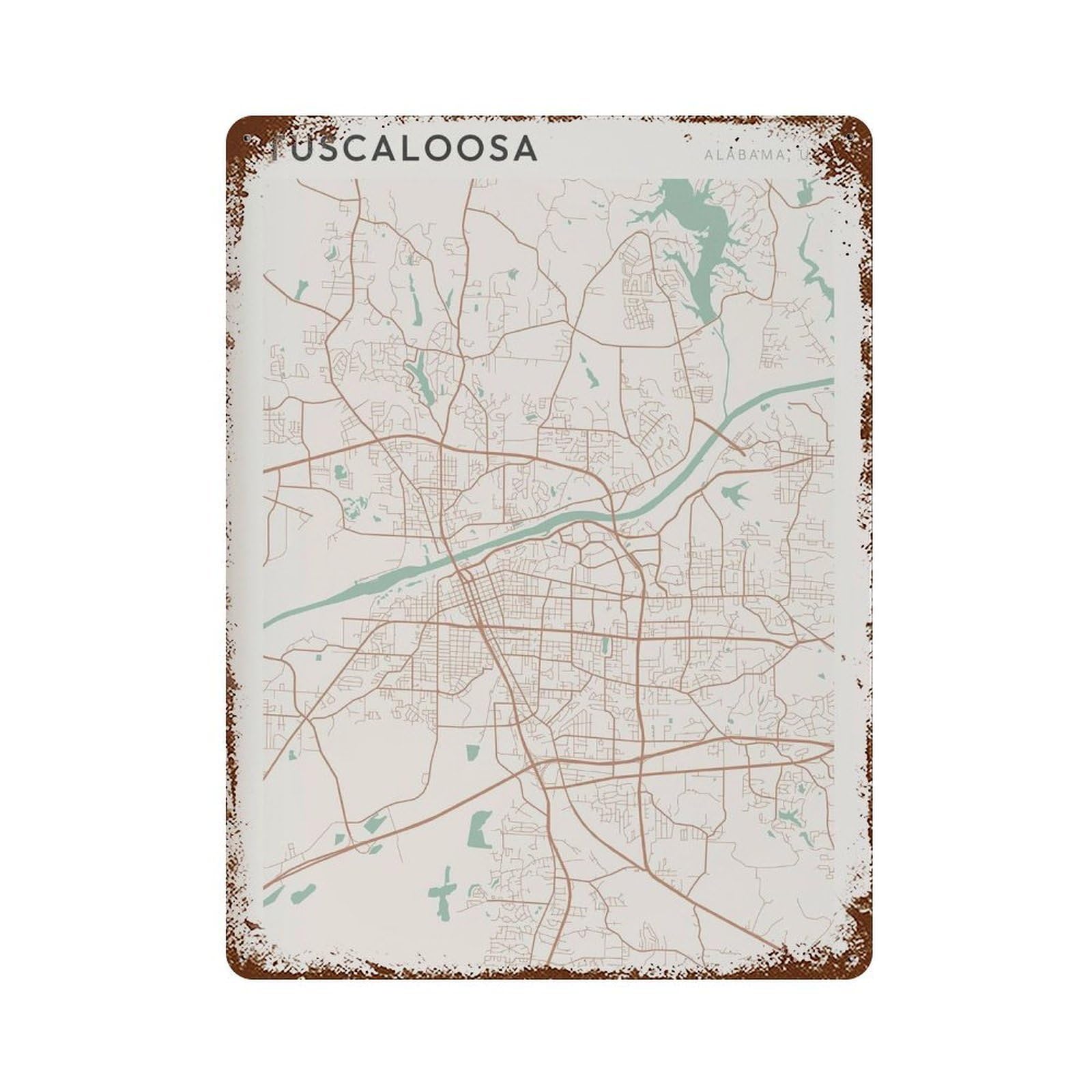 xiaoxiaoshen Tuscaloosa Map Alabama Travel Gift Farmhouse Decor Wall Decor Art Metal Tin Poster Modern Home Decor Art Home Bar Shop Decorations Vintage Sign 40x30cm