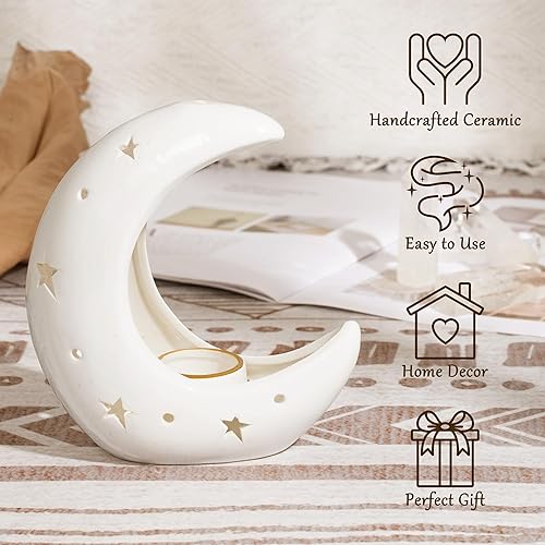 Miniatura 3 de ZenBless Luna Versátil Portacebo Cerámico con Reflujo en Forma de Cascada y Quemador, para Quemar Salvia, Palo Santo, Cono de Reflujo y Vela,