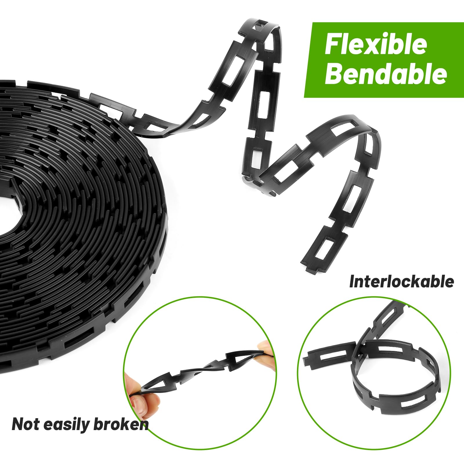 Corbata de plástico para árbol con bloqueo de cadena, correas de soporte ajustables de 1,27 cm de ancho para estacar cables flexibles reutilizables para plantas y árboles inclinados, accesorios