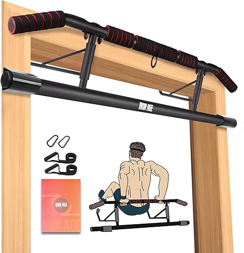 IRON AGE Pull Up Bar For Doorway - Pullupbar With Enhanced Smart Hook Angled Grip Home Gym Exercise Equipment US Patent (Fits Almost All Doors)