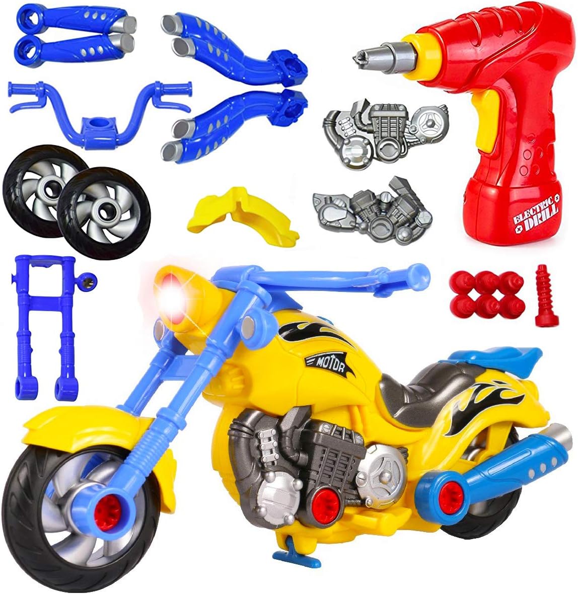 Take Apart Toy Vehicles with Electric Power Drill, Sounds & Lights – Build Your Own STEM Construction Kits for Kids Ages 3-5 (Motorcycle)