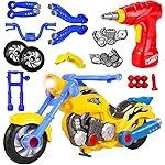 Liberty Imports Take Apart Toy Vehicles with Electric Power Drill, Sounds & Lights - Build Your Own STEM Construction Kits for Kids Ages 3-5 (Motorcycle)