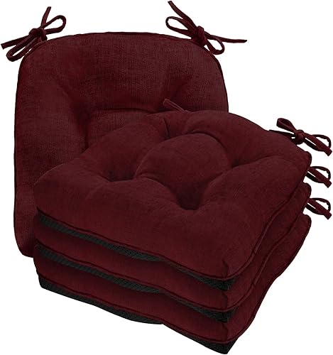 Cojines para sillas de comedor, 17 x 17 pulgadas, antideslizantes, para sillas de cocina con lazos ajustables, cojines de espuma viscoelástica para