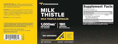 Miniatura 5 de Primaforce Cardo mariano 180 cápsulas equivalente a 1000 mg  Suplemento dietético sin gluten, sin OMG, de 250 mg de extracto 41