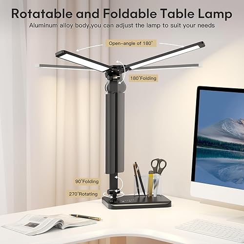 Miniatura 5 de EMOBACO Lámparas LED de escritorio para oficina en casa, lámpara de escritorio con puerto de carga USB, luz de escritorio de 10 niveles de brillo,