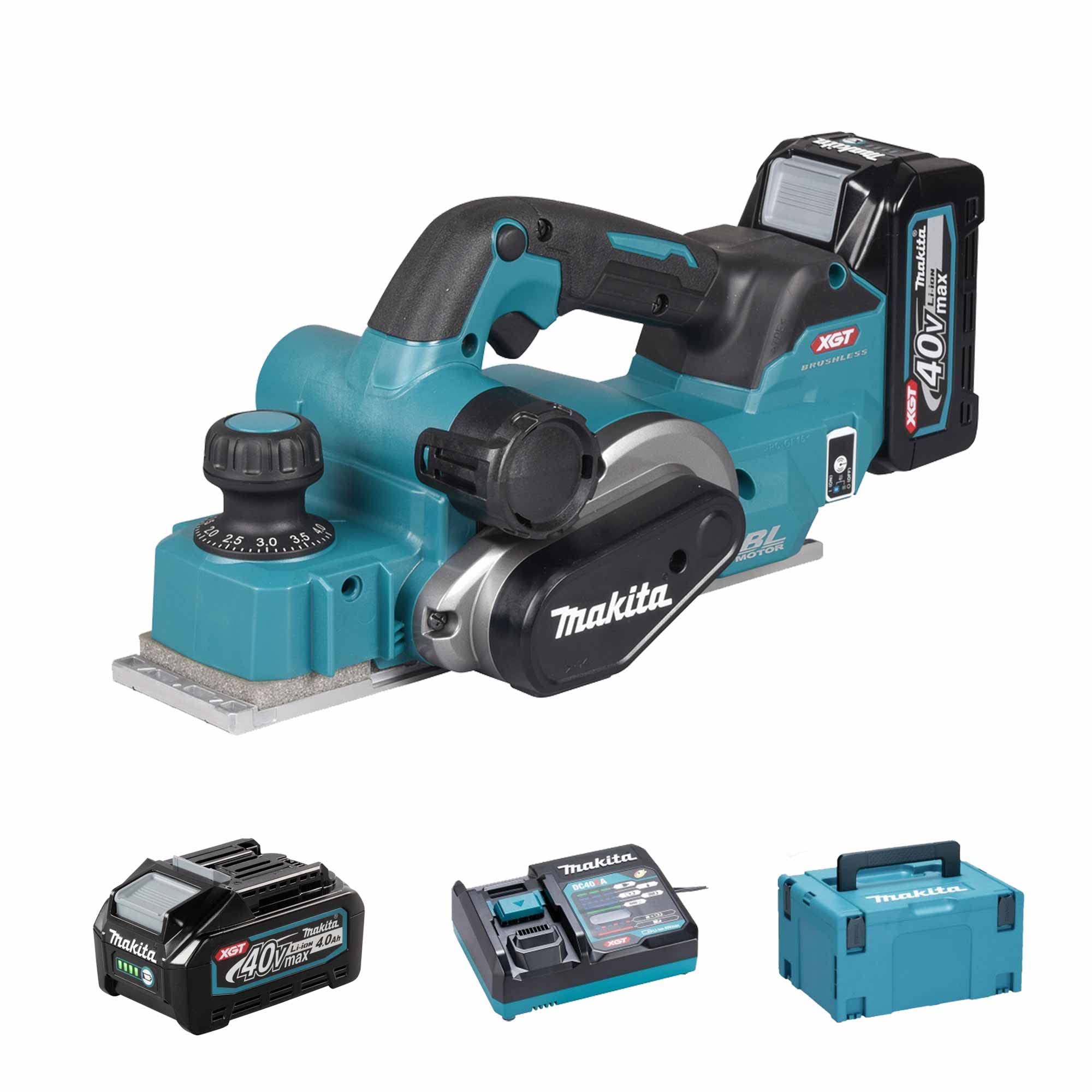 Makita KP001GM202, rabot sans fil 40V XGT, 82mm, 2x4.0 Ah avec AWS et Makpac