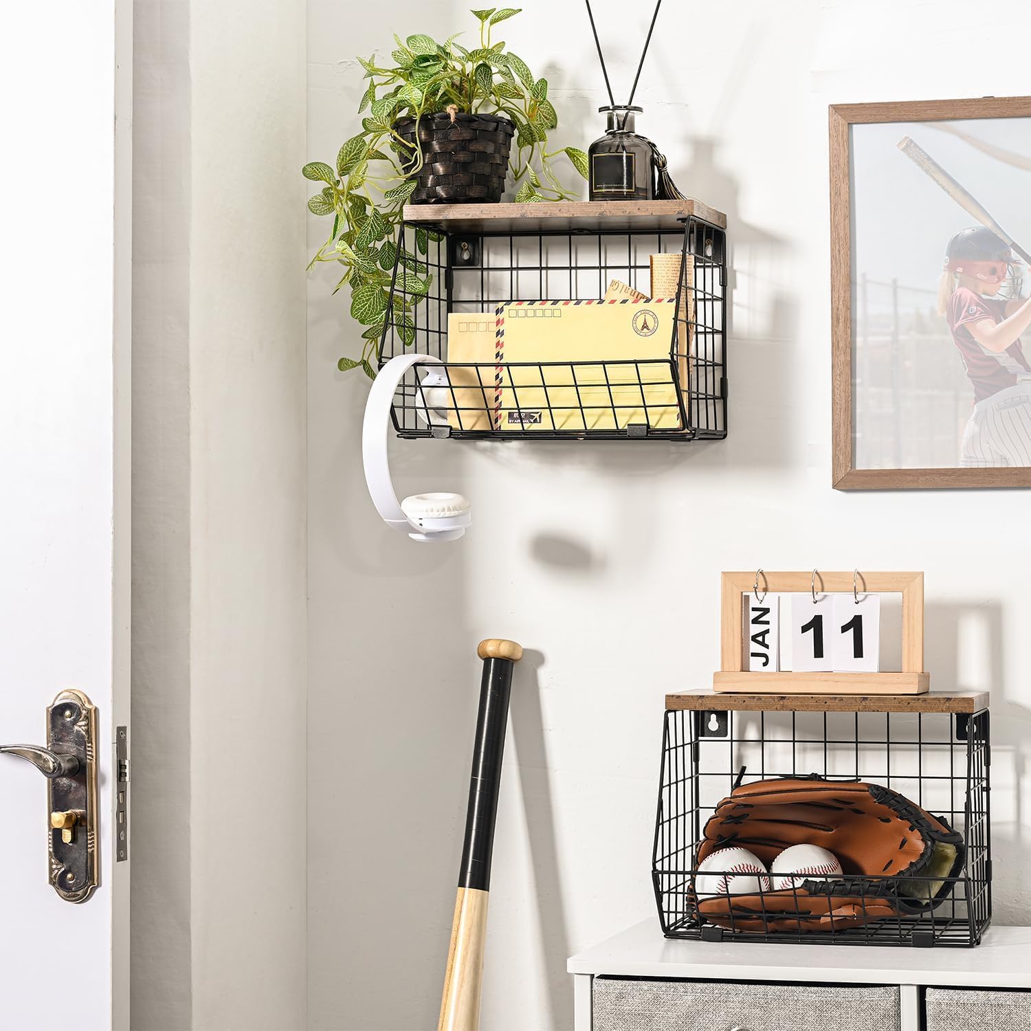 Tapvai Sprifityy Portafrutta Cesto Frutta da Tavolo,con Coperchio in Legno,Impilabile e Montabile a Parete Cestino Frutta,Frutta e Verdura Organizer da bagno in filo metallico