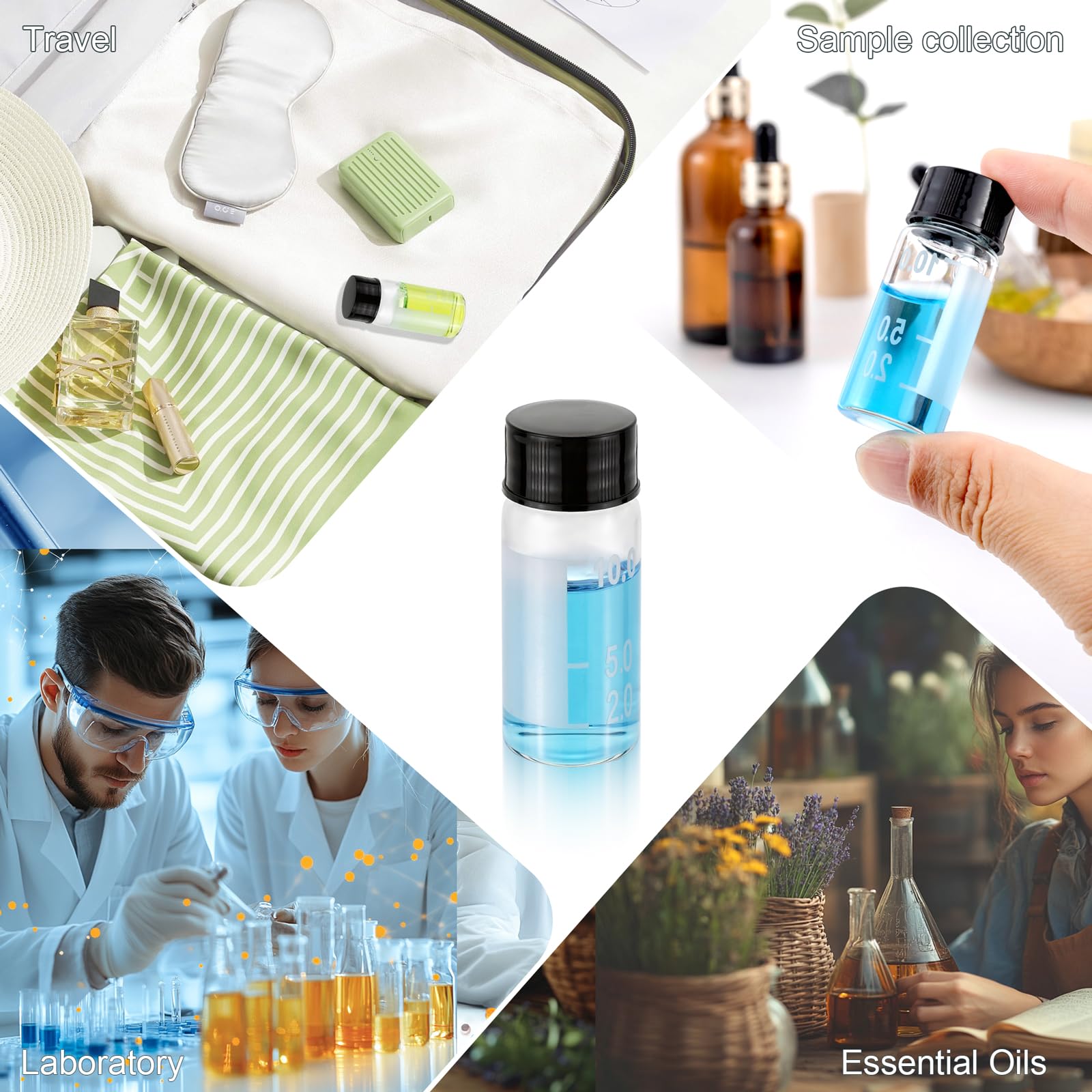 Kesell 10 frascos de vidrio transparente de 10 ml, recipiente pequeño con tapón de rosca, botellas de muestra de líquido con punto de escritura y graduaciones