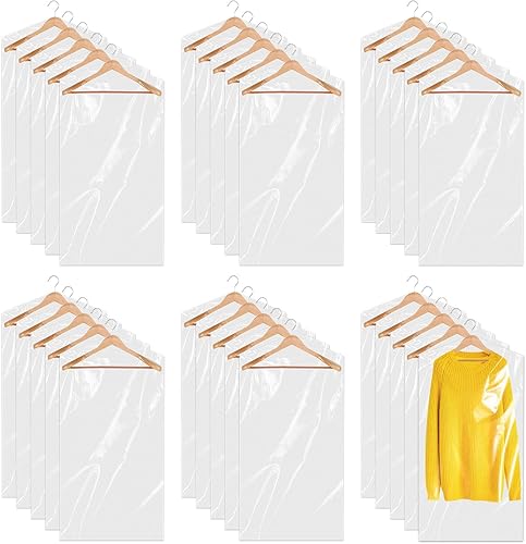 Miniatura 1 de Paquete de 30 bolsas transparentes para ropa de 23.6 x 35.4 pulgadas, fundas de plástico para colgar ropa, bolsas transparentes de limpieza en seco,