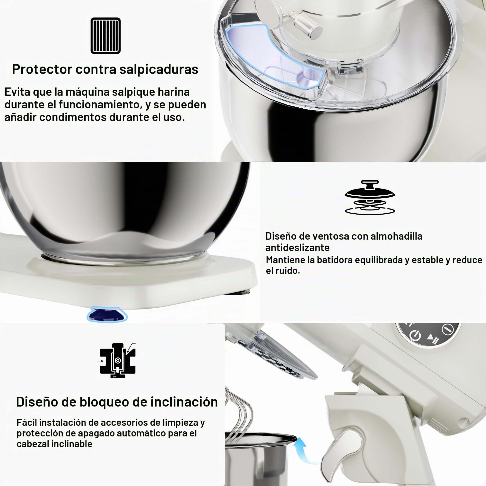 Camic Batidora Amasadora 1800W 8L Amasadora Reposteria Todo Metal, 10 Velocidades, Pantalla Táctil LED, Equipada con Batidor, Gancho para Amasar y pala Mezcladora, para Hornear Pasteles, Galletas Pan