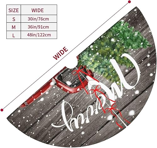 Miniatura 4 de Alfombra de 36 pulgadas para árbol de Navidad con diseño retro de granja roja y roja con nieve y nieve, suministros divertidos para decoración de