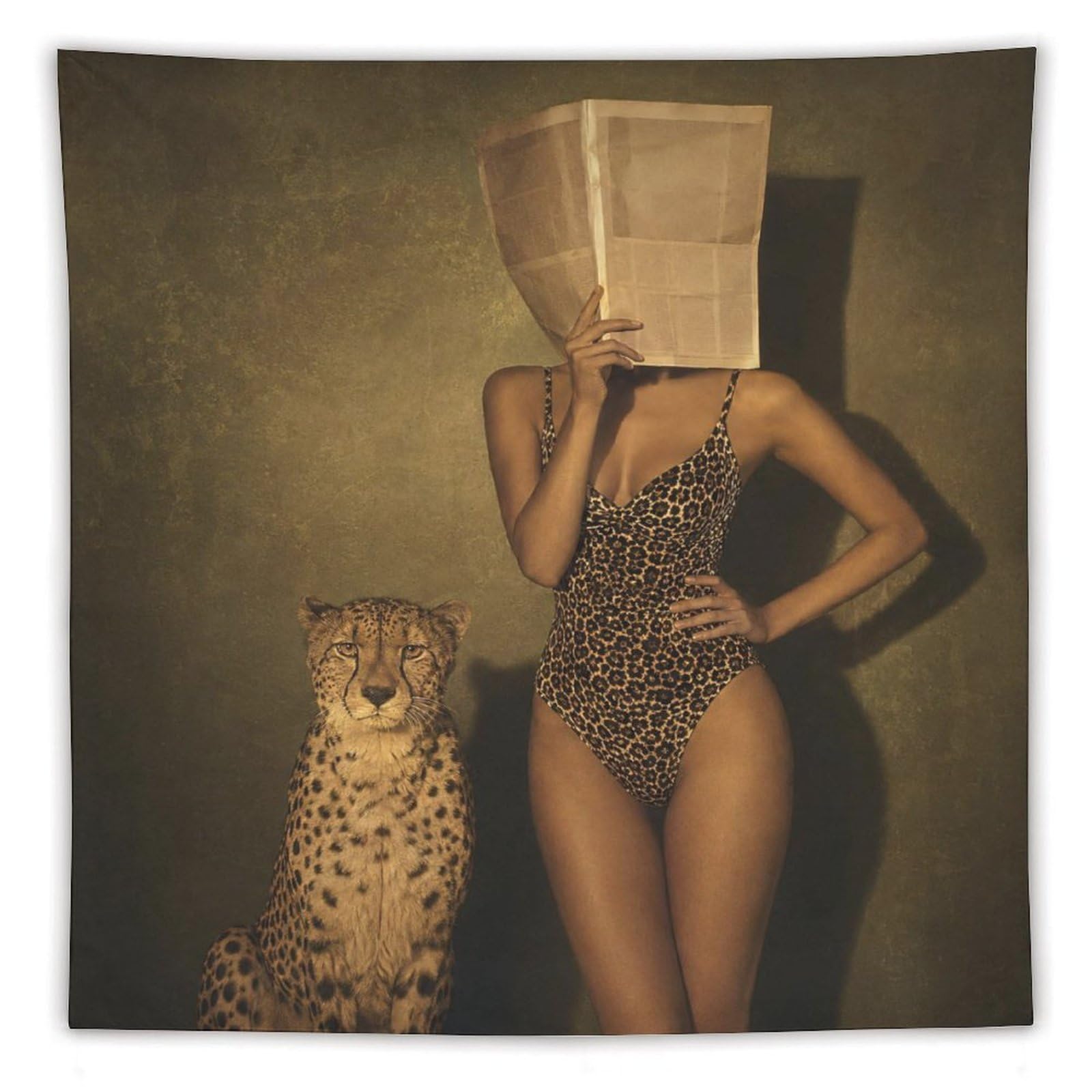 H3B8U2Y5 Paper Bag Woman with Cheetah Wall Tapestry, Apartment