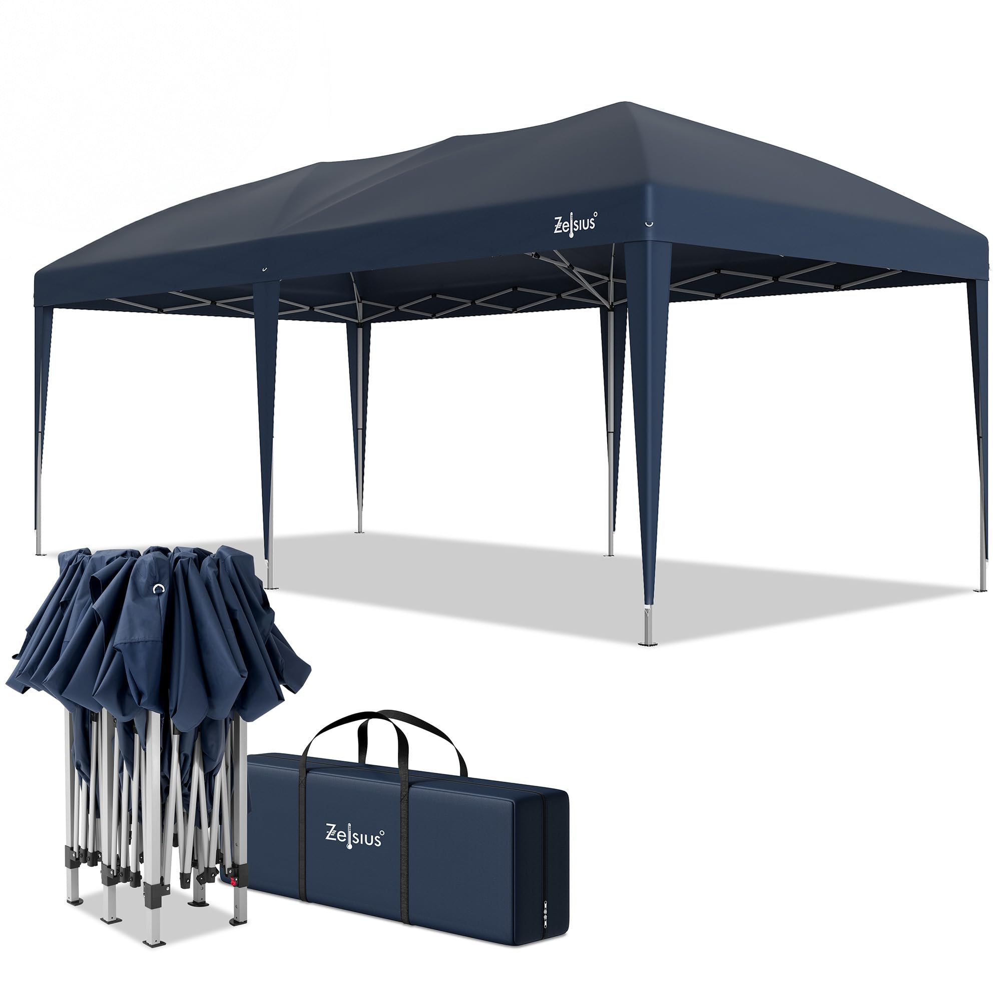 Zelsius Faltbarer Pavillon 3x6 m | Blau | Pop-Up Faltpavillon UV30, Gartenzelt faltbar, Klapp Partyzelt mit Tasche