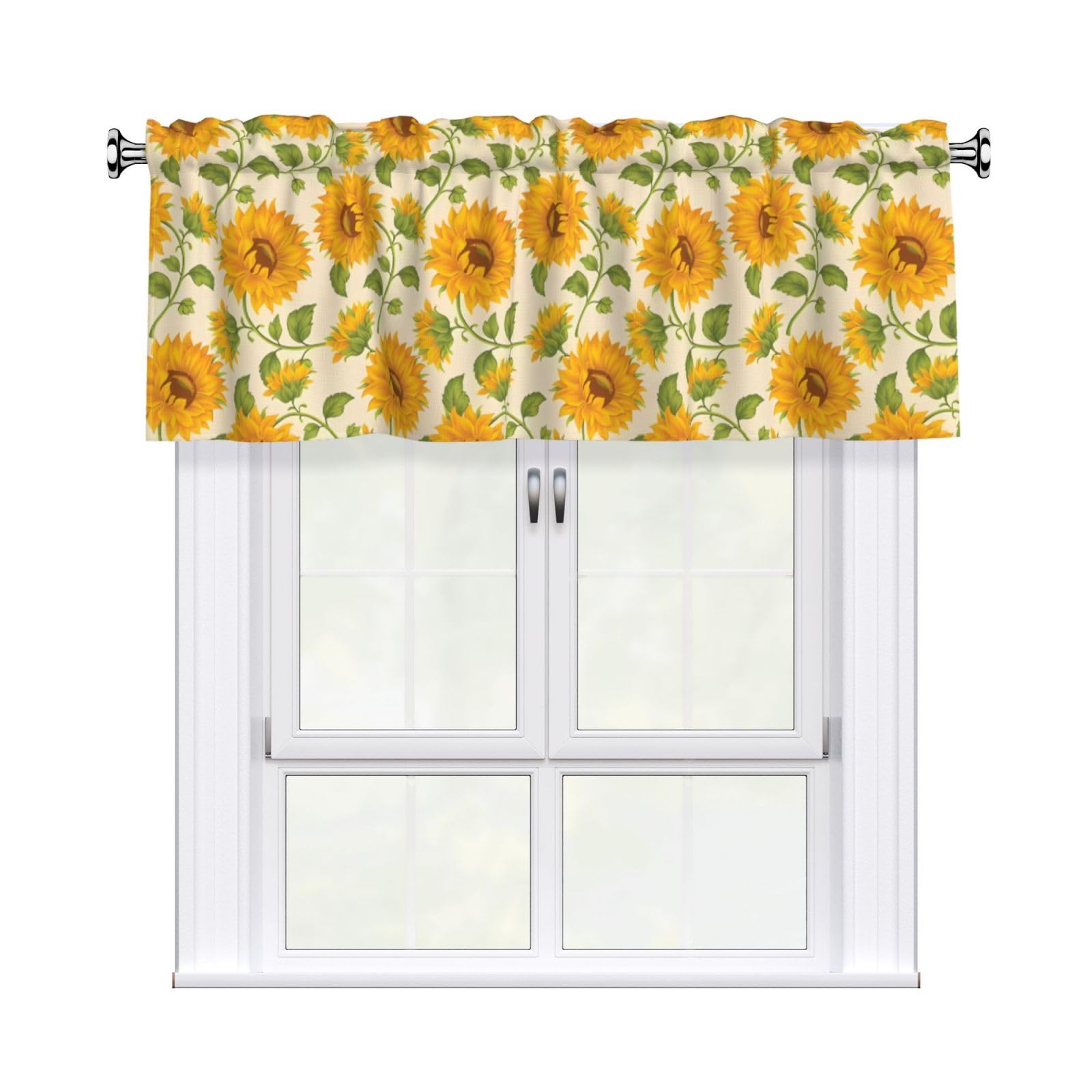 HJFCZH WHJSSF Fresh sunflower Prints 54x18in Curtain Valance - Peach Skin Polyester Kitchen Cover with Light Filtering Floral & 3" Rod Pocket