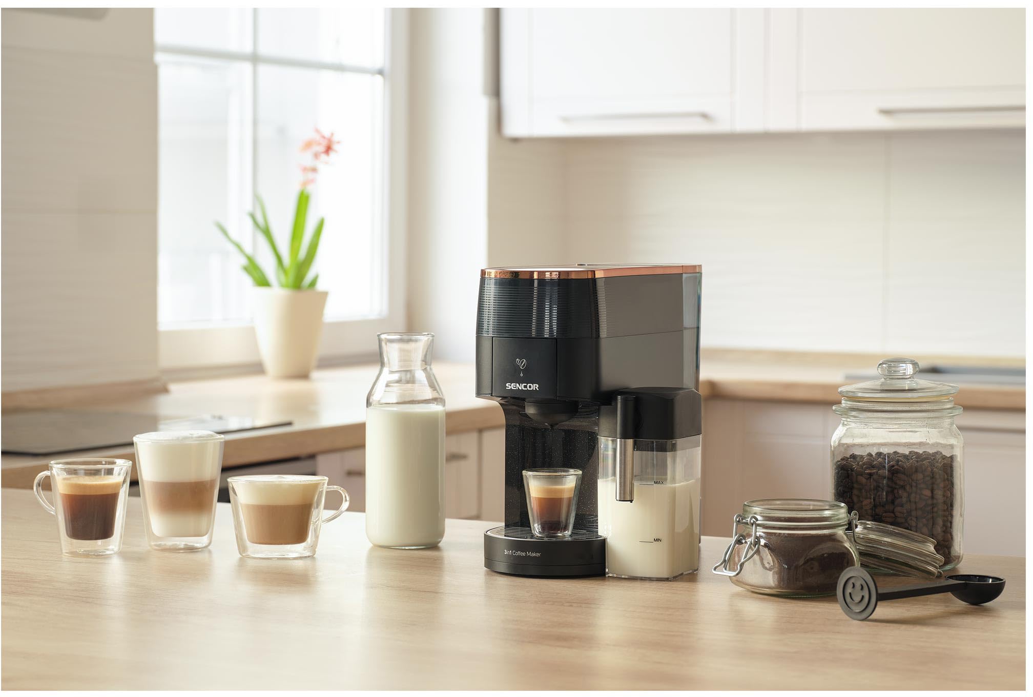 Sencor SCC 3000BK Macchina da Caffè 3 in 1, Multi-Capsula, 19 Bar, Display LED Touch, 1450W, Nero