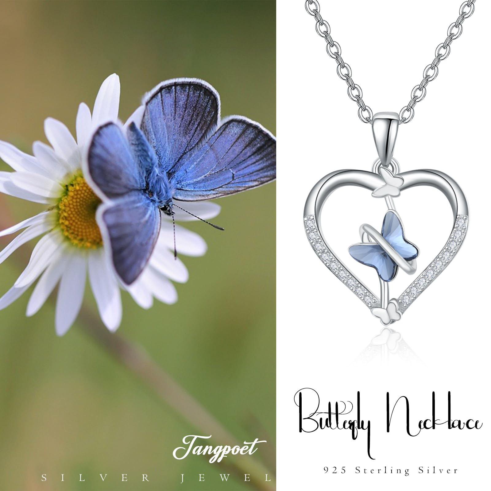 TANGPOET Schmetterling Halskette 925 Sterling Silber Schmetterlings Anhänger Kette Schmuck Geschenk für Frauen Damen Mädchen Kinder