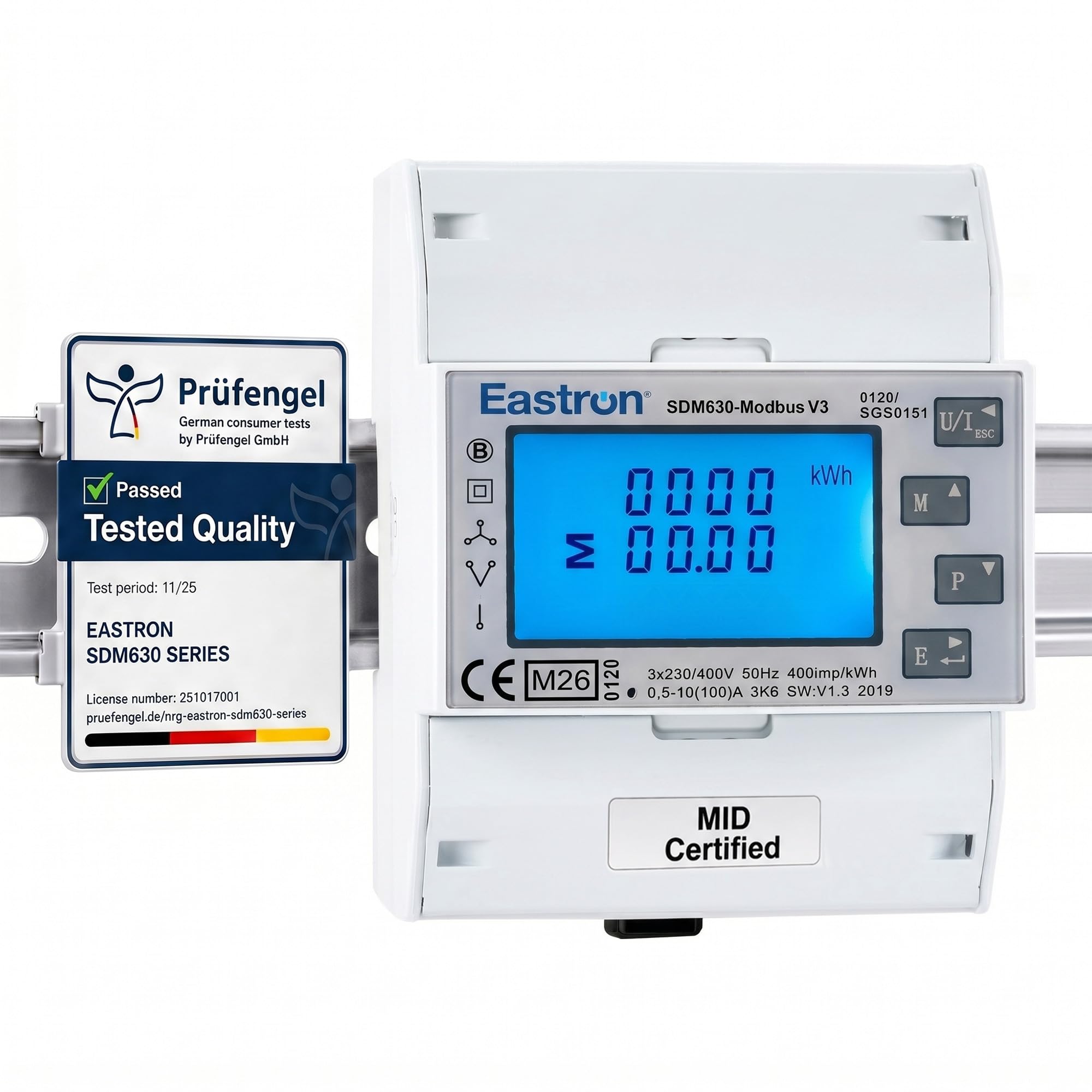 Eastron SDM630Modbus-V3 - Contador de corriente trifásico digital para carril de sombrero, multifuncional, bidireccional con 2 x S0, RS485 Modbus-RTU