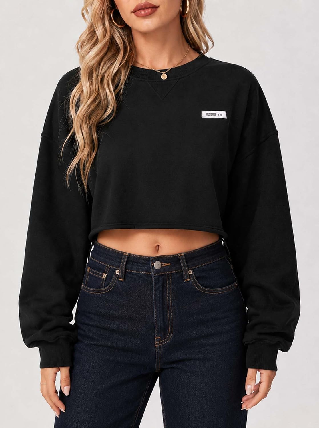 Remidoo Women's Casual Cropped Sweatshirt Long Sleeve Crop Top Crewneck Pullover Shirt