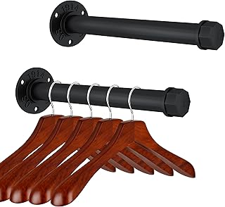 Industrial Pipe Clothes Hanger Rack Heavy Duty Metal Wall Mounted Hanger Bar For Hanging Clothing Small Closet Rods (2, 12 Inch)