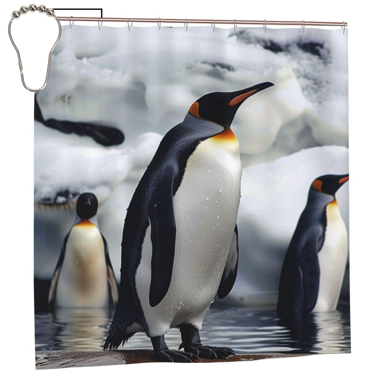 BWWHCCTI Penguin Printed Shower Curtain With 12 Iron Hooks Opaque Quick Drying Waterproof Shower Curtains Sets For Bathroom 183x183 CM