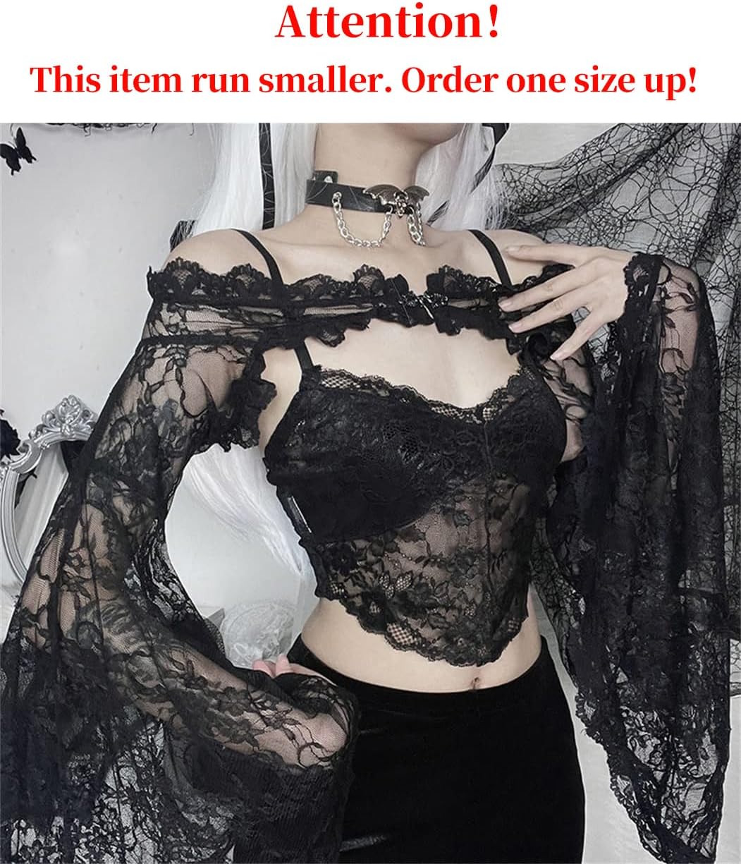 Bolero Shrug Top Trad Goth Black Shawls and Wraps for Evening Dresses Short Cardigan - Image 2