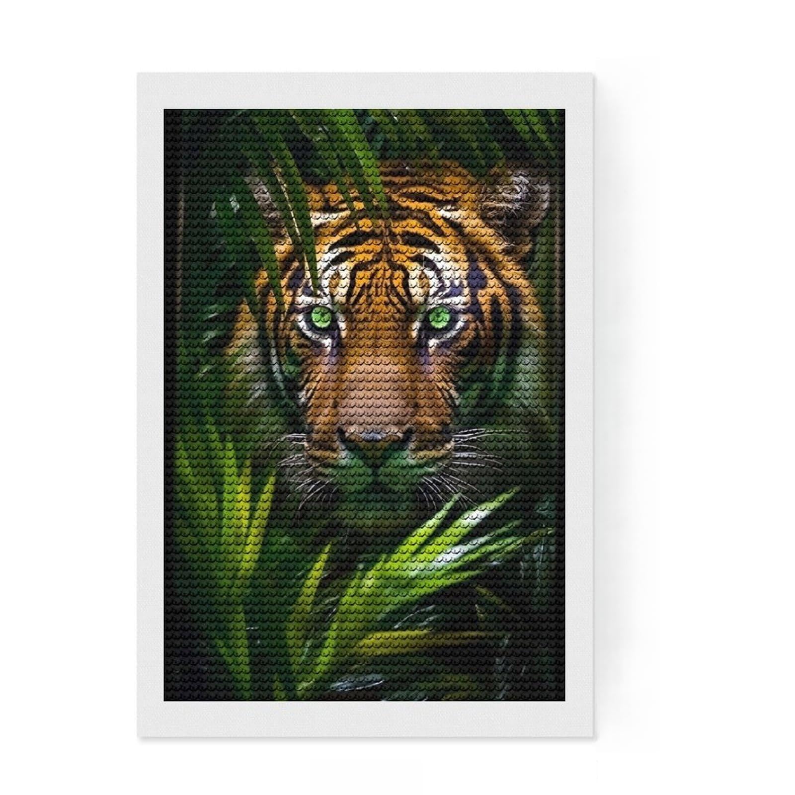 Junmoney A Tiger in Jungle Crystal Diamond Art Kit 8"x12", Easy to Enjoy, Cute Room Decor, with Tool Kit, Artistic Hobby, Vintage Style Decor