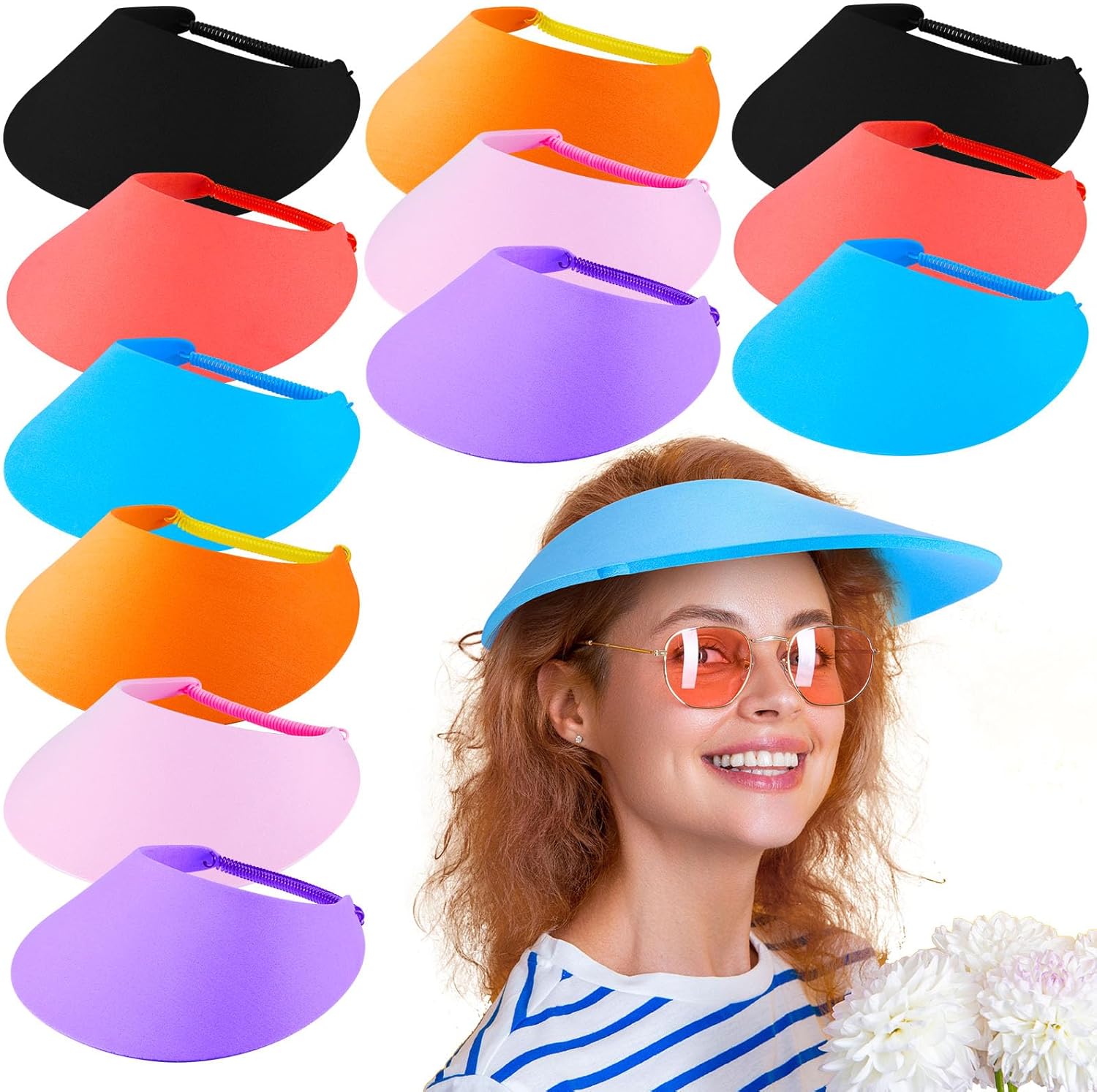 12 Pcs Foam Visor Sun Visors for Women Adjustable Golf Tennis Sun Visor