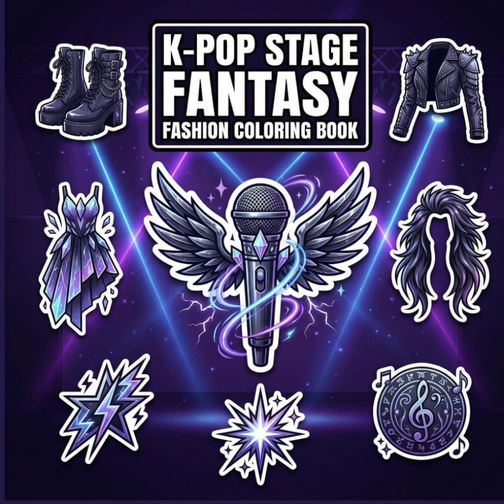 K-Pop Stage Fantasy Fashion Coloring Book: Dark Concert Aesthetic Outfits, Idol Accessories & Magical Stage Designs for Teens, Tweens & K-Pop Fans