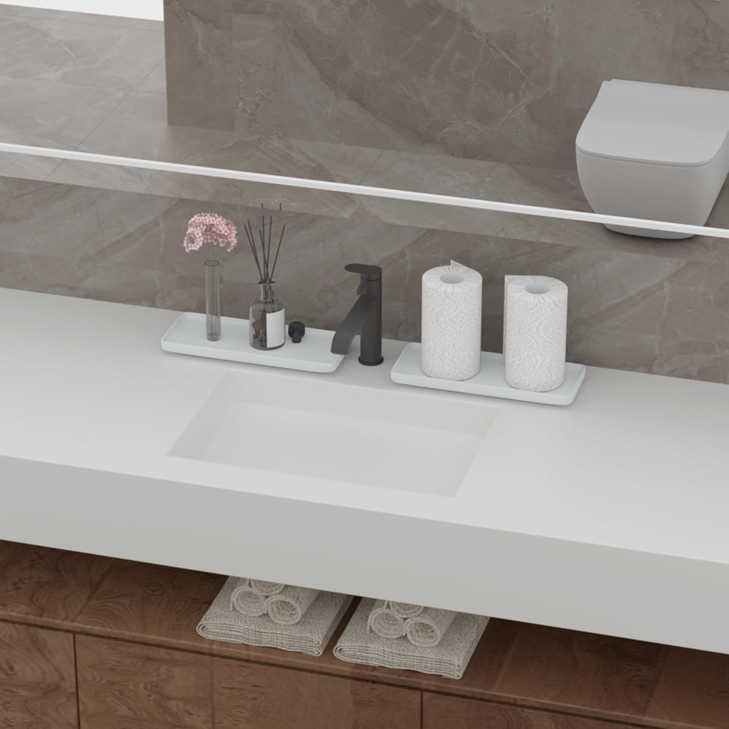 Premium Ceramic Bathroom Tray – Sleek Non-Slip Organizer for Shower, Countertop, Vanity | 9.25x3.66inch | Easy-Clean, Corrosion-Resistant