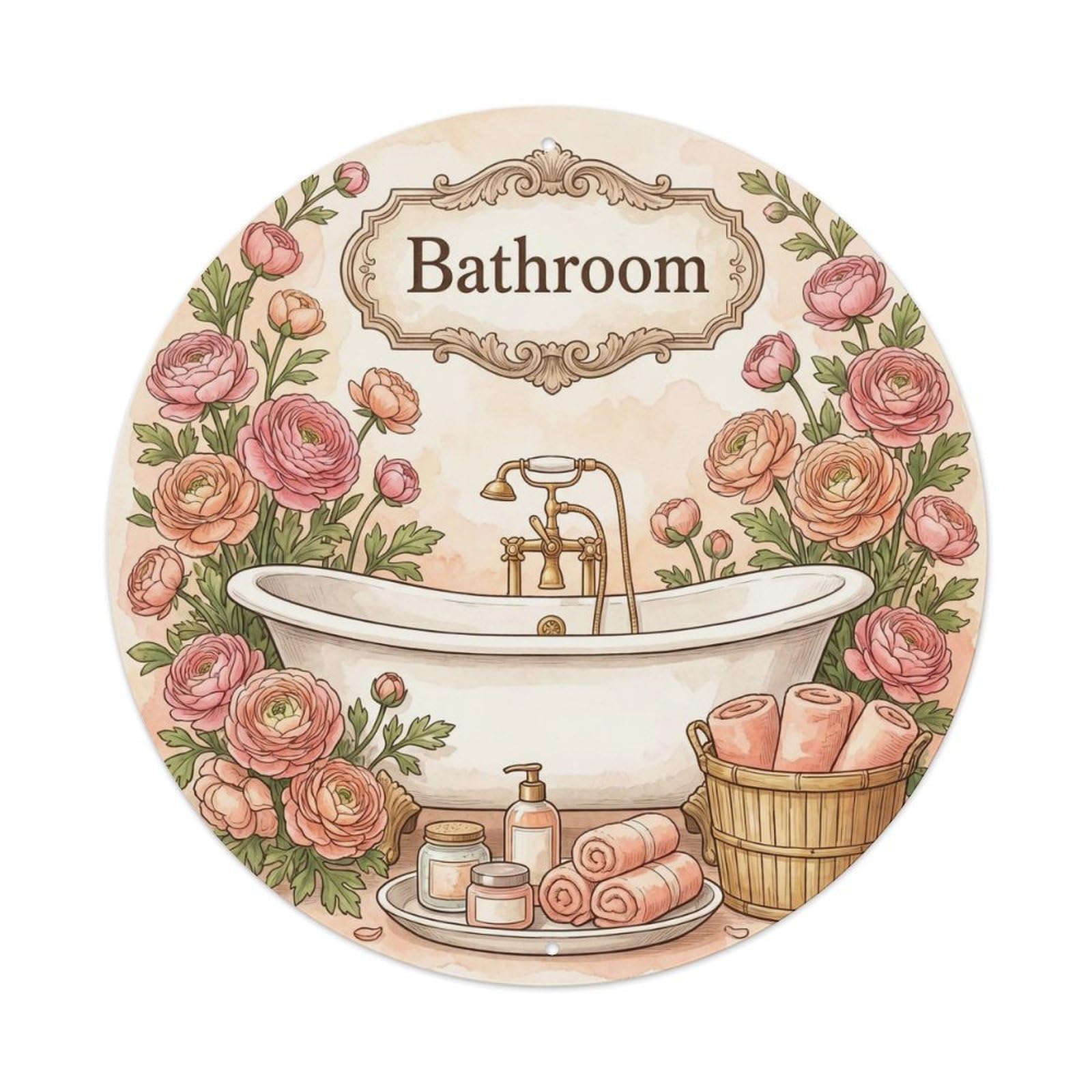 Tgrcjimh Style. Bathroom Ranunculus Vintage Bathroom Metal Tin Sign