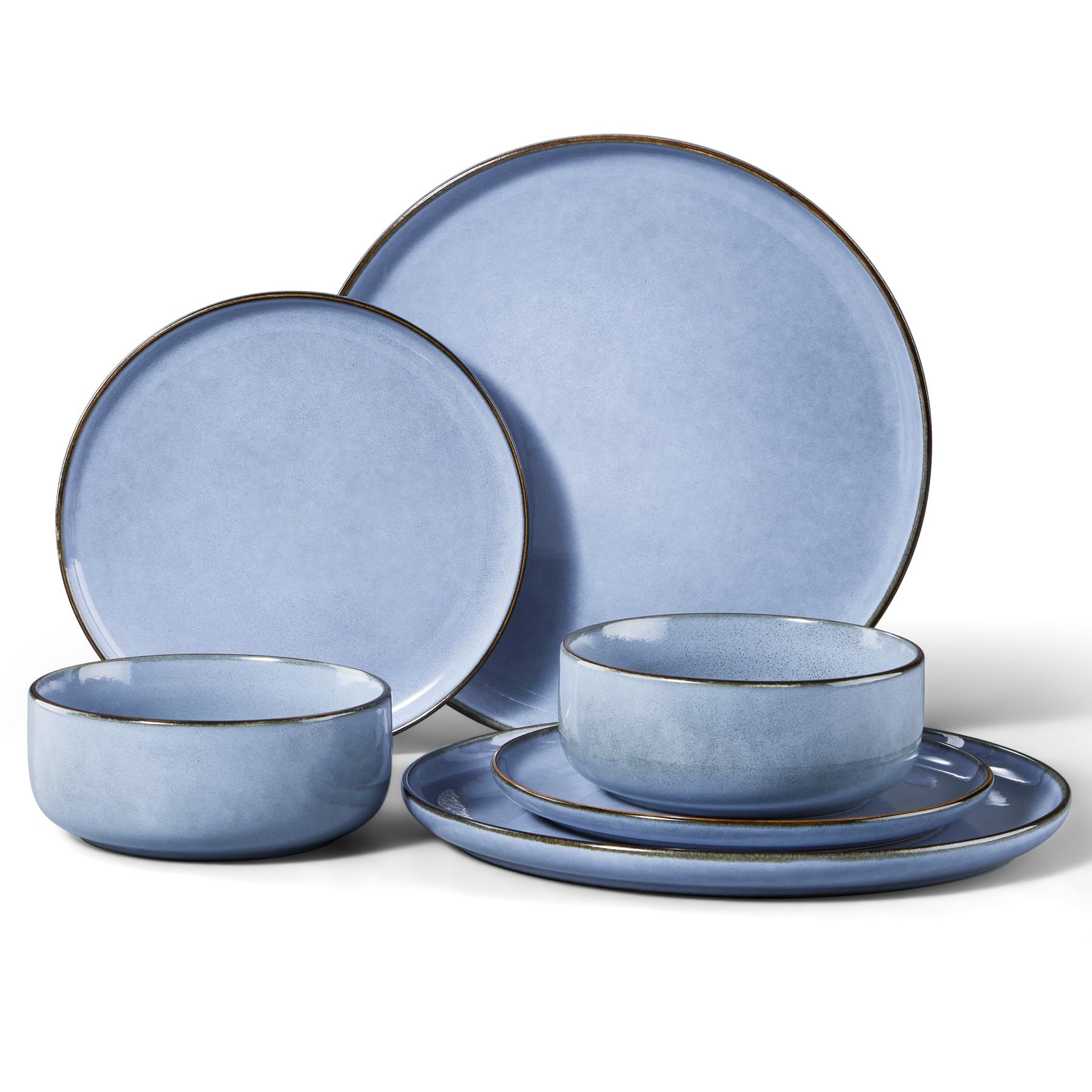 HaWare 6 Piece Dinner Set, Stoneware Dinnerware Set for 2, Reactive Glaze Dining Ware Include Plates and Bowls, Chip and Scratch Resistant, Microwave & Dishwasher Safe, Myosotis Blue