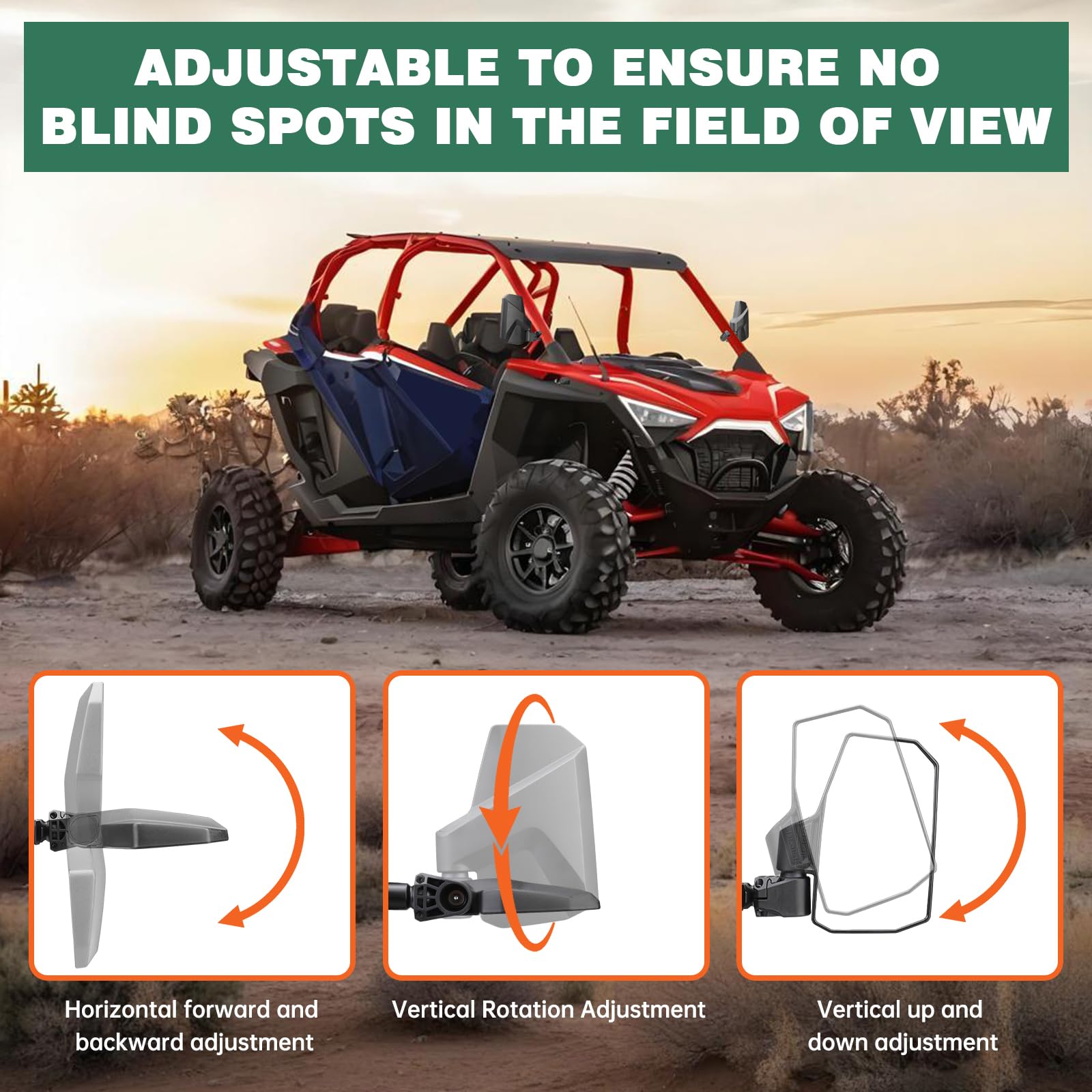 Rear View Mirror UTV For 1.5-2.0" Roll Cage - Fits Polaris Rzr Can Am Maverick Honda B 952492