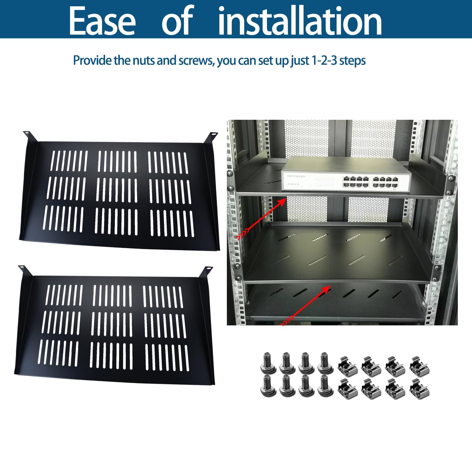 Estante para servidores – 2 estantes de 1U para cajas de 19 pulgadas – Ideal para estantes de audio, montaje de estante de equipo de red, montaje en voladizo (1U-2 piezas)