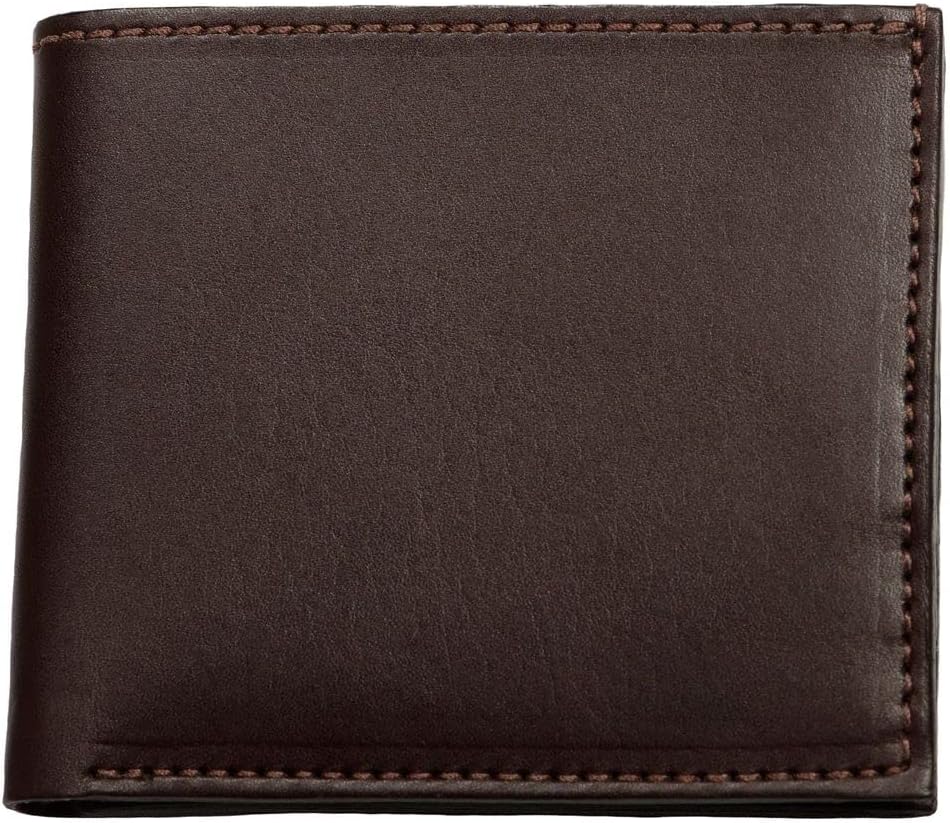 Premium Full Grain Bridle Leather Men’s Bifold Wallet With Flip Up ID Window – Brown - Made in USA