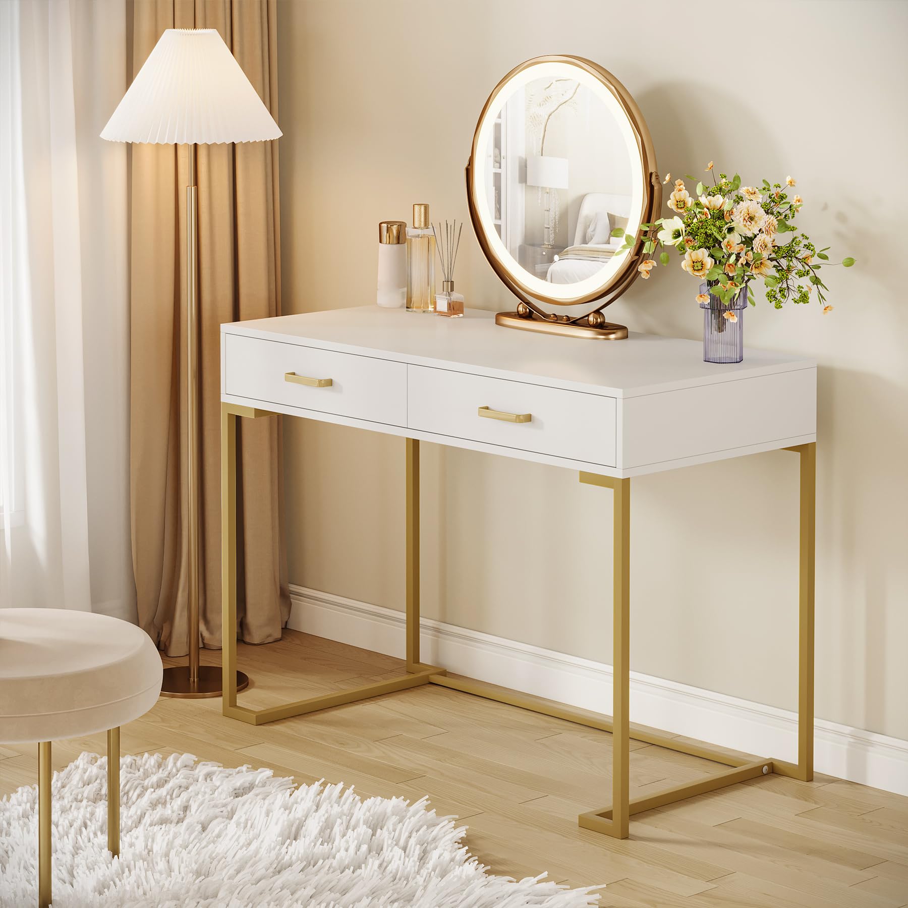Amazon.com: Tribesigns White and Gold Vanity Desk with 2 Drawers Makeup Vanity for Women Girls Dressing Table (Without Mirror) (White and Gold) : Home & Kitchen Amazon.com: Tribesigns White and Gold Vanity Desk with 2 Drawers Makeup Vanity for Women Girls Dressing Table (Without Mirror) (White and Gold) : Home & Kitchen
