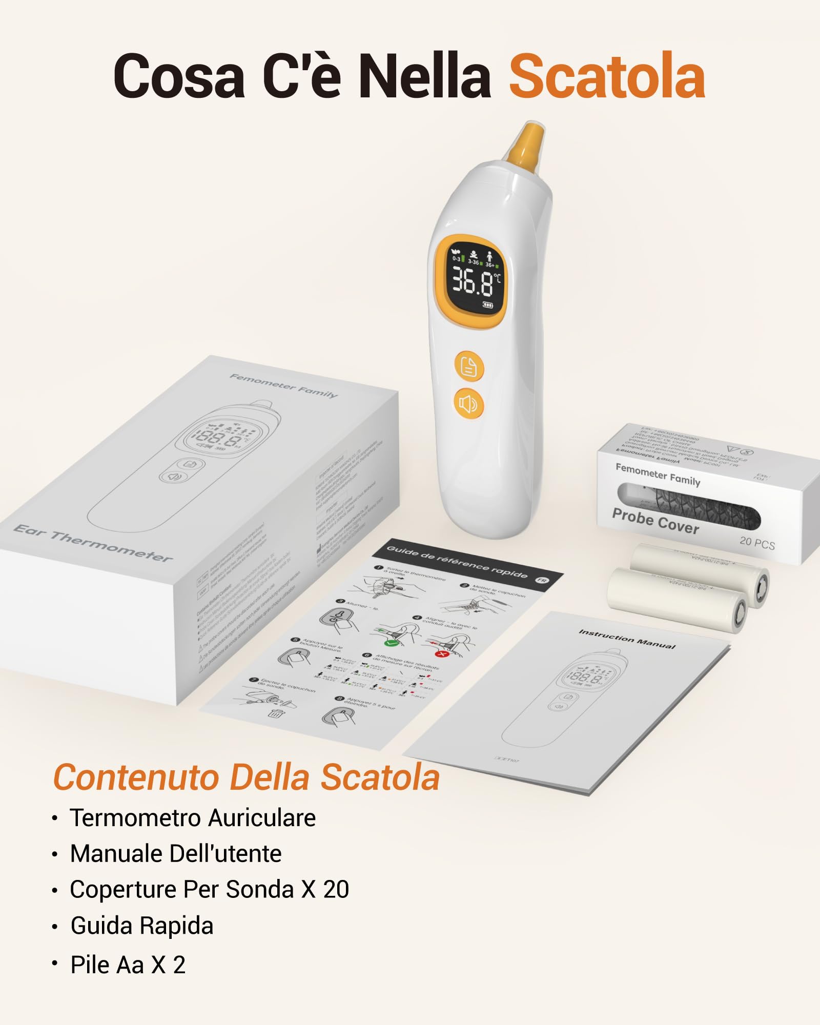 Termometro auriculare digitale di alta precisione, adatto per bebè, bambini e adulti, Tecnologia Age Grouping, 32 registri di temperatura, bianco