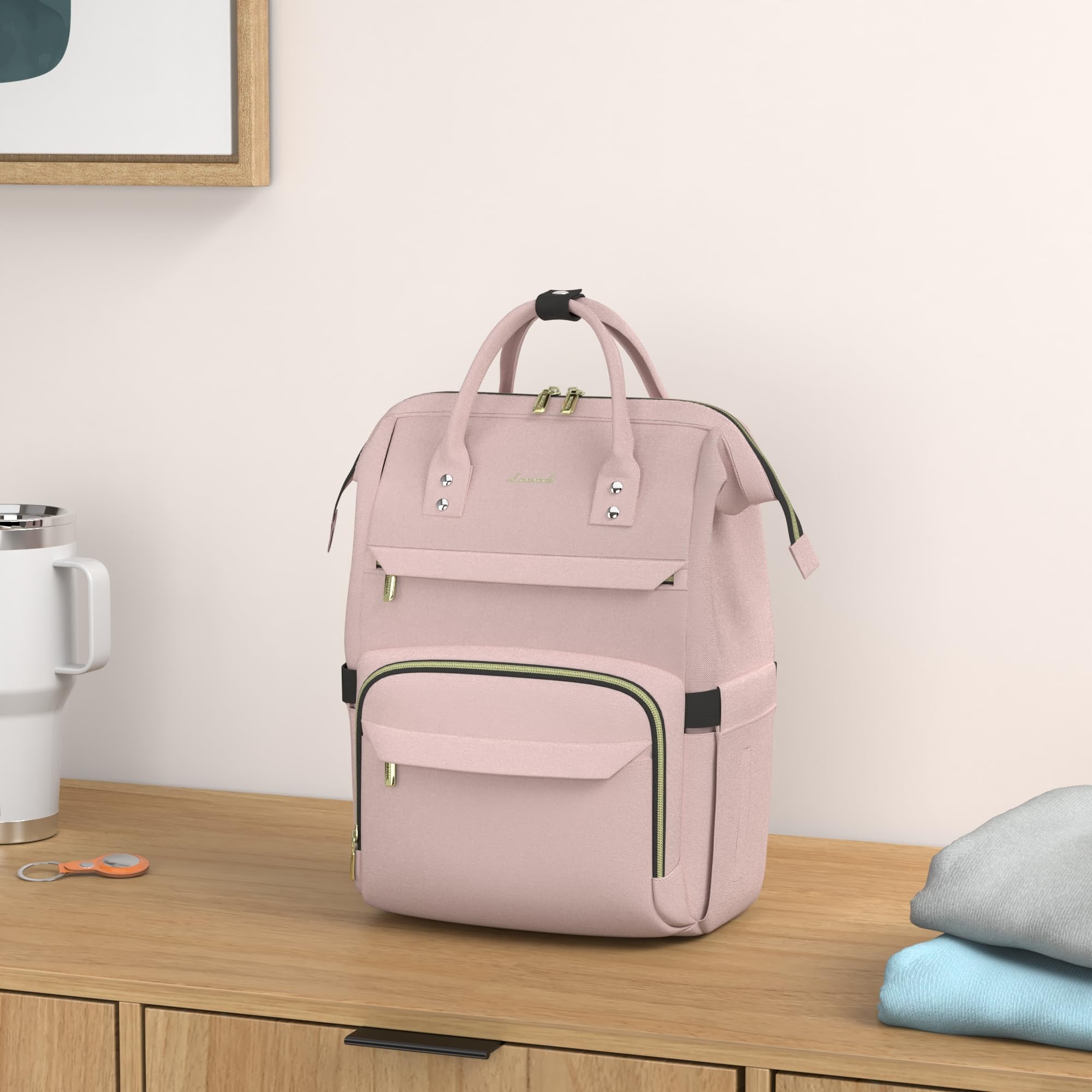 LOVEVOOK Laptop Backpack for Women,15.6 Inch Professional Womens Travel Backpack Purse Computer Laptop Bag Nurse Teacher Backpack,Waterproof College Work Bags Carry on Back Pack with USB Port, Pink