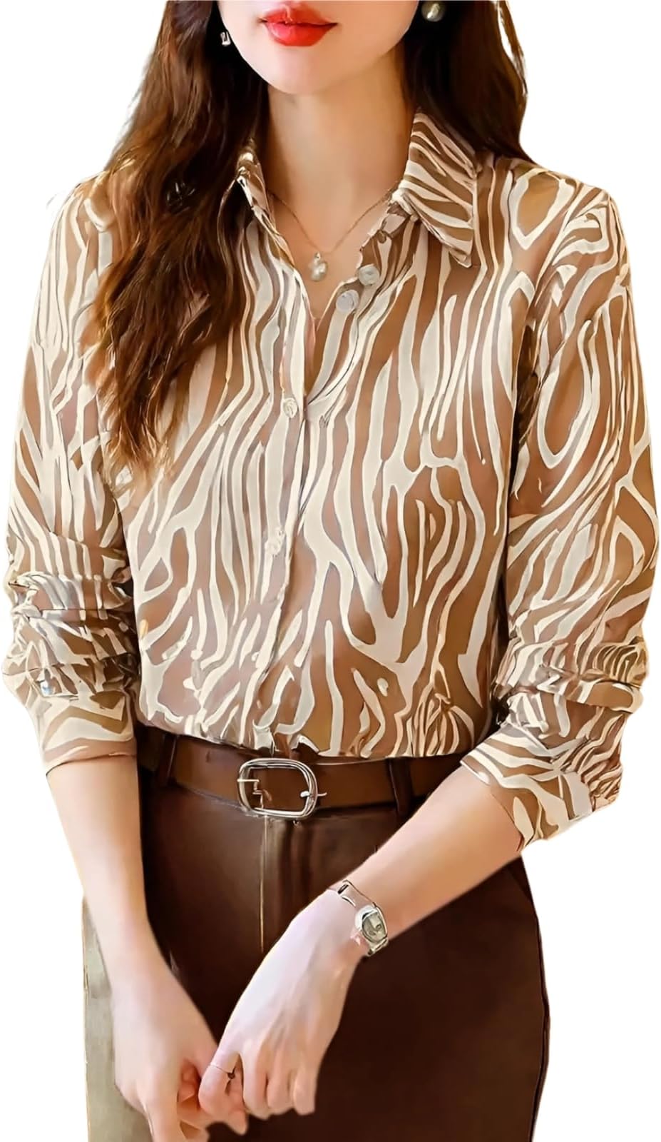 Women's Crepe Regular Fit Top Korean Style Long Sleeve Oversized Button Down | Workwear Top for Office & Casual Wear (Available in Plus Size and Combo Pack of 2)