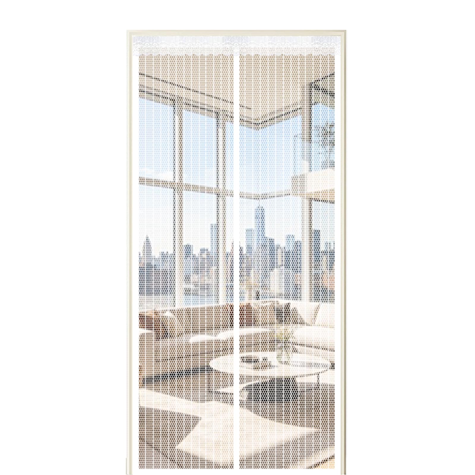 Screen Door 245 x 260 cm Self Sealing Powerful Magnets Foldable Bug Door Blinds with Powerful Magnets & Full Frame Magic Tape Suitable for Patio Doors Balcony Bedroom, White