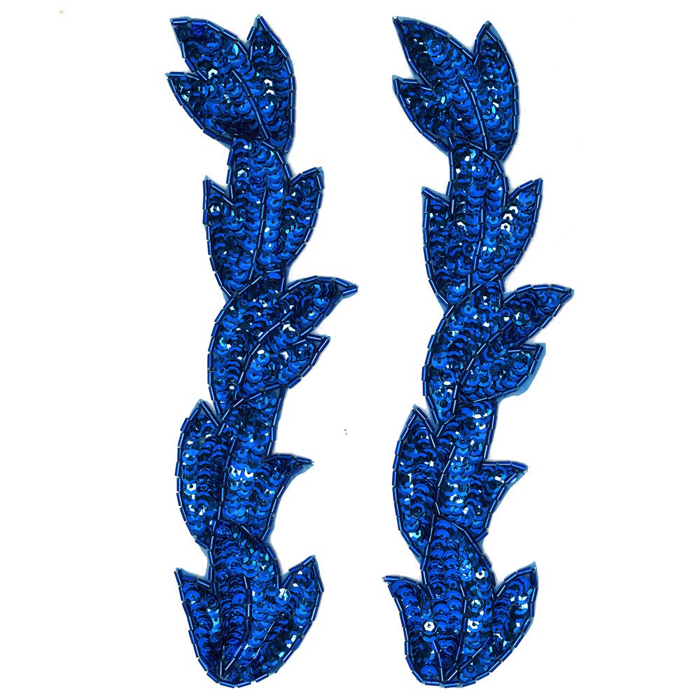 2-pcs 8-1/2" Sequin & Beaded Leaf Patch Applique Patch, FF-FF511 (Sapphire)