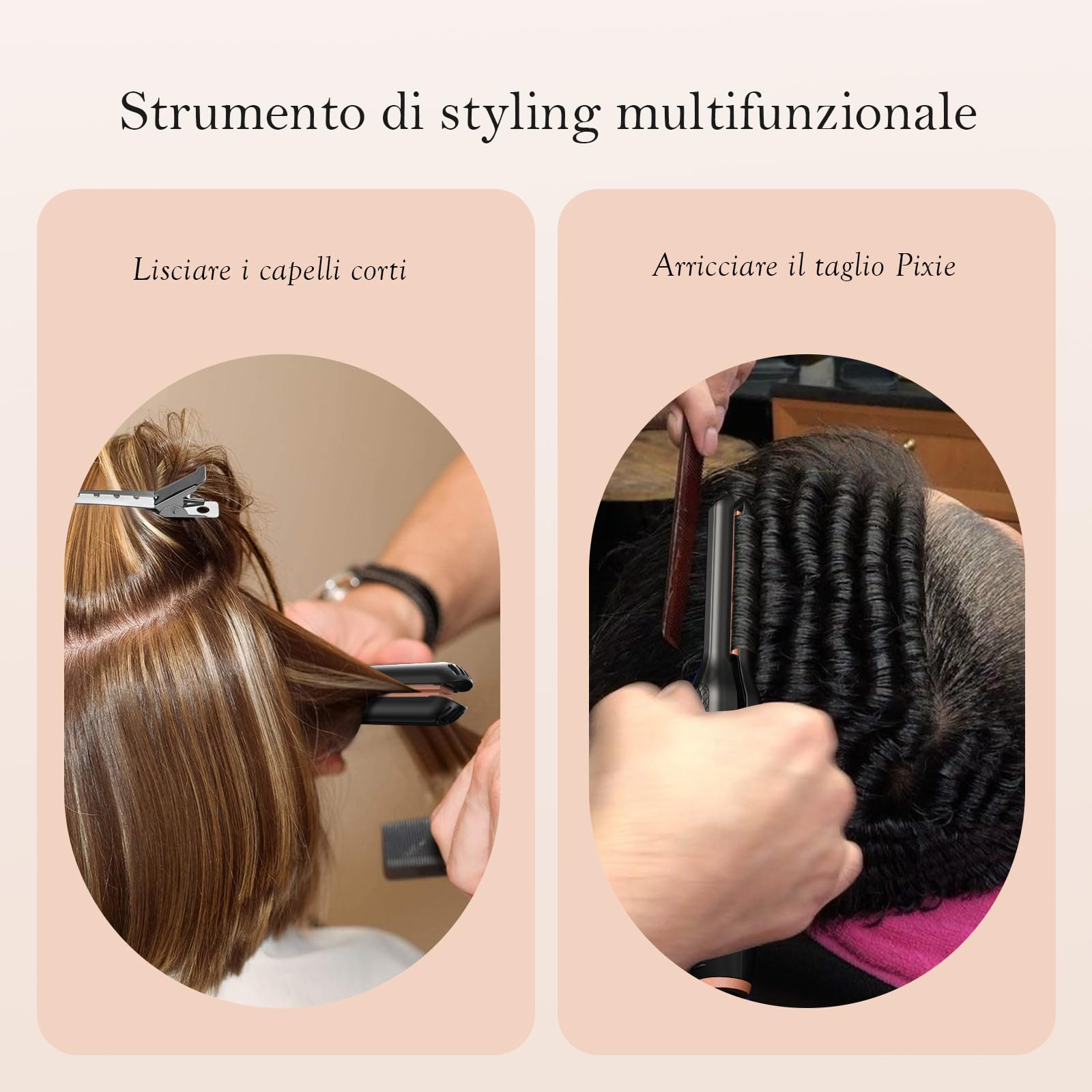 SAOSA Piastra per Capelli Corti a Matita, 0,8 cm Piastra Mini per Capelli con 9 Livelli di Temperatura (90°C-220°C), Doppia Tensione, per Pixie Cut, Frangia, Ricci, Regalo con Astuccio e Guanto