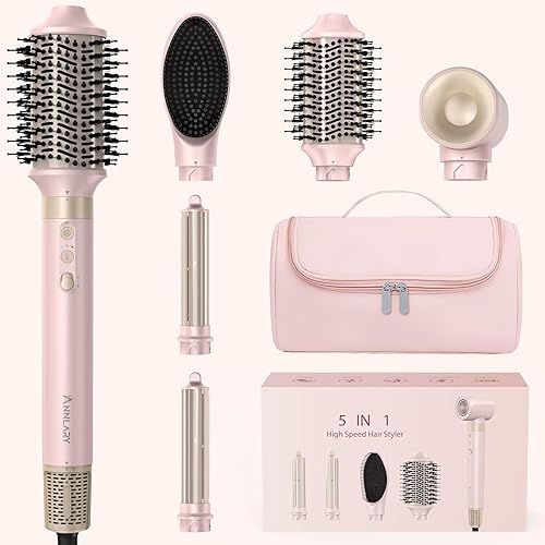 5 in 1 Ionic Hot Air Styler, 1400W Powerful Hair Dryer Brush, Auto-Wrap Curlers, Paddle Brush for Fast Drying, Volumizing with Travel & Storage Bag Compatible with Dyson Airwrap