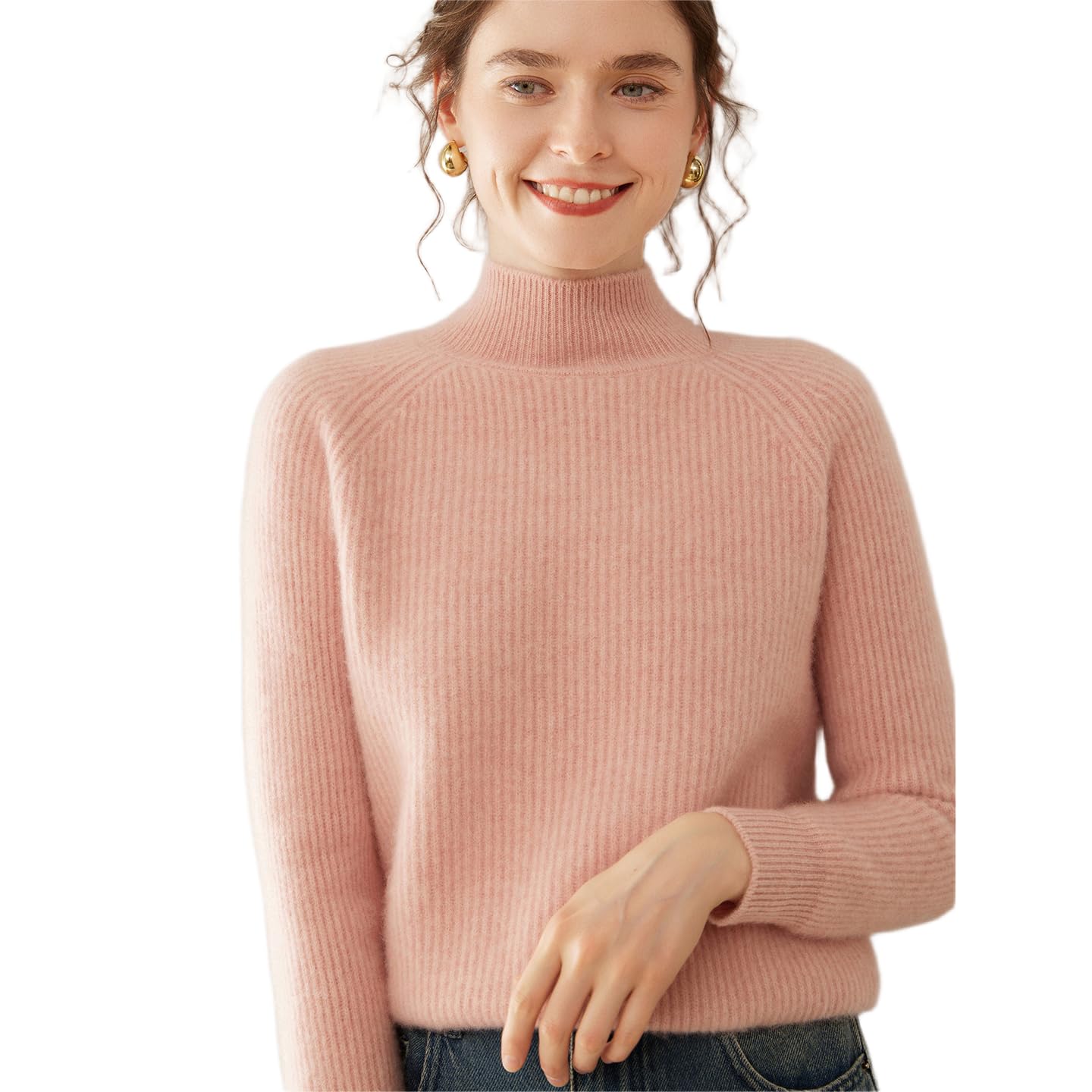 Womens Cashmere Wool Blend Classic-Fit Long-Sleeve Turtleneck Thick Knit Sweater